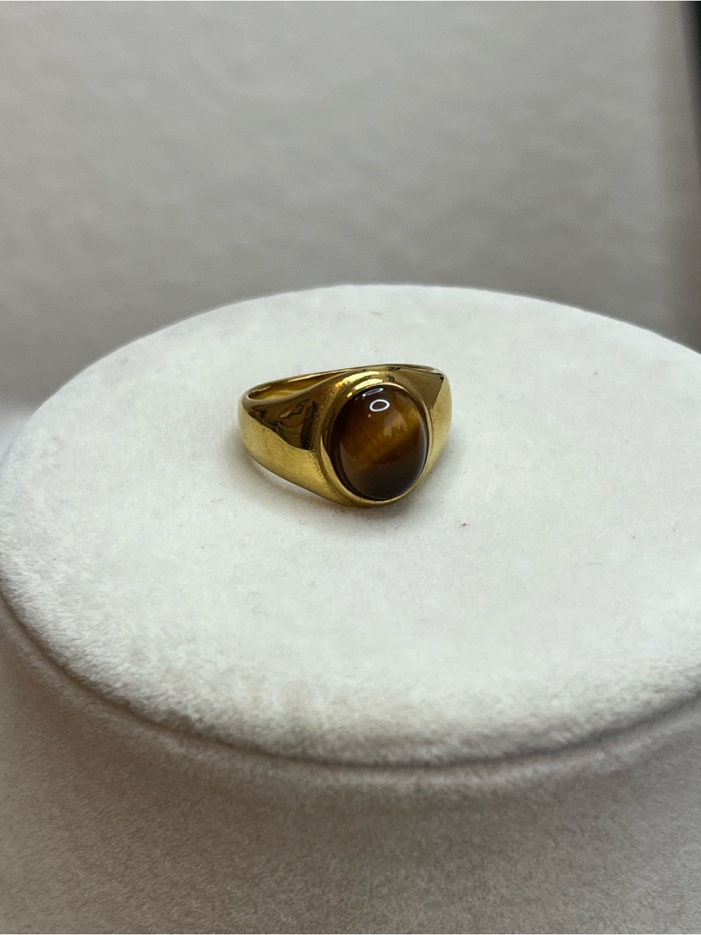 Gold Plate Genuine Oval Tige Eye Gemstone Geometric Designs Ring Size 6